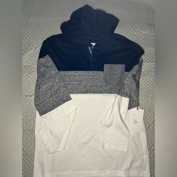 Paperdenim&cloth Men’s Colorblock Hoodie NWT Navy Gray White Size M - Picture 2 of 11